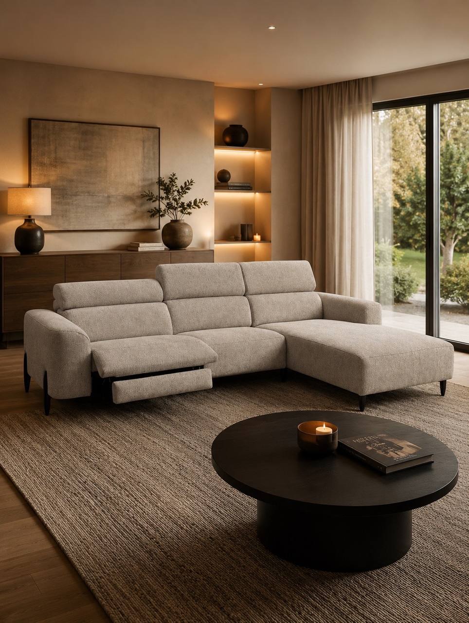 2BM - Hoeksalon Elias - Rechts - 2 Elektrische relaxen - Taupe stof - 317x200cm