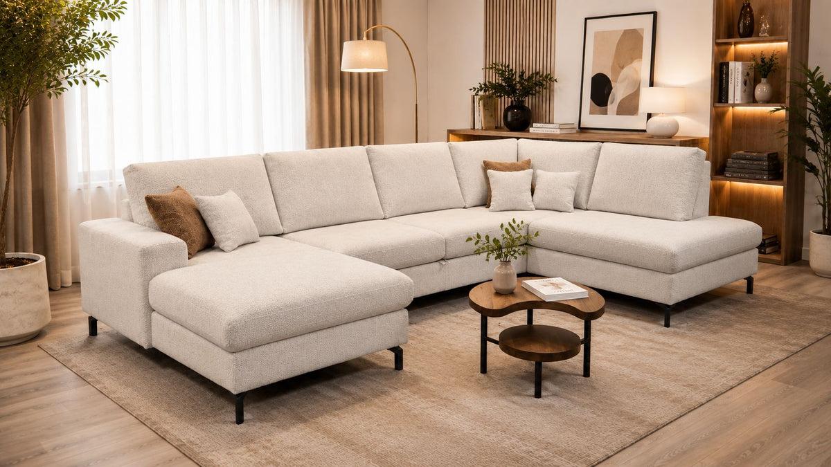 2BM - Hoeksalon Polo - Bedfunctie - Links - Beige stof - 150x305x200cm