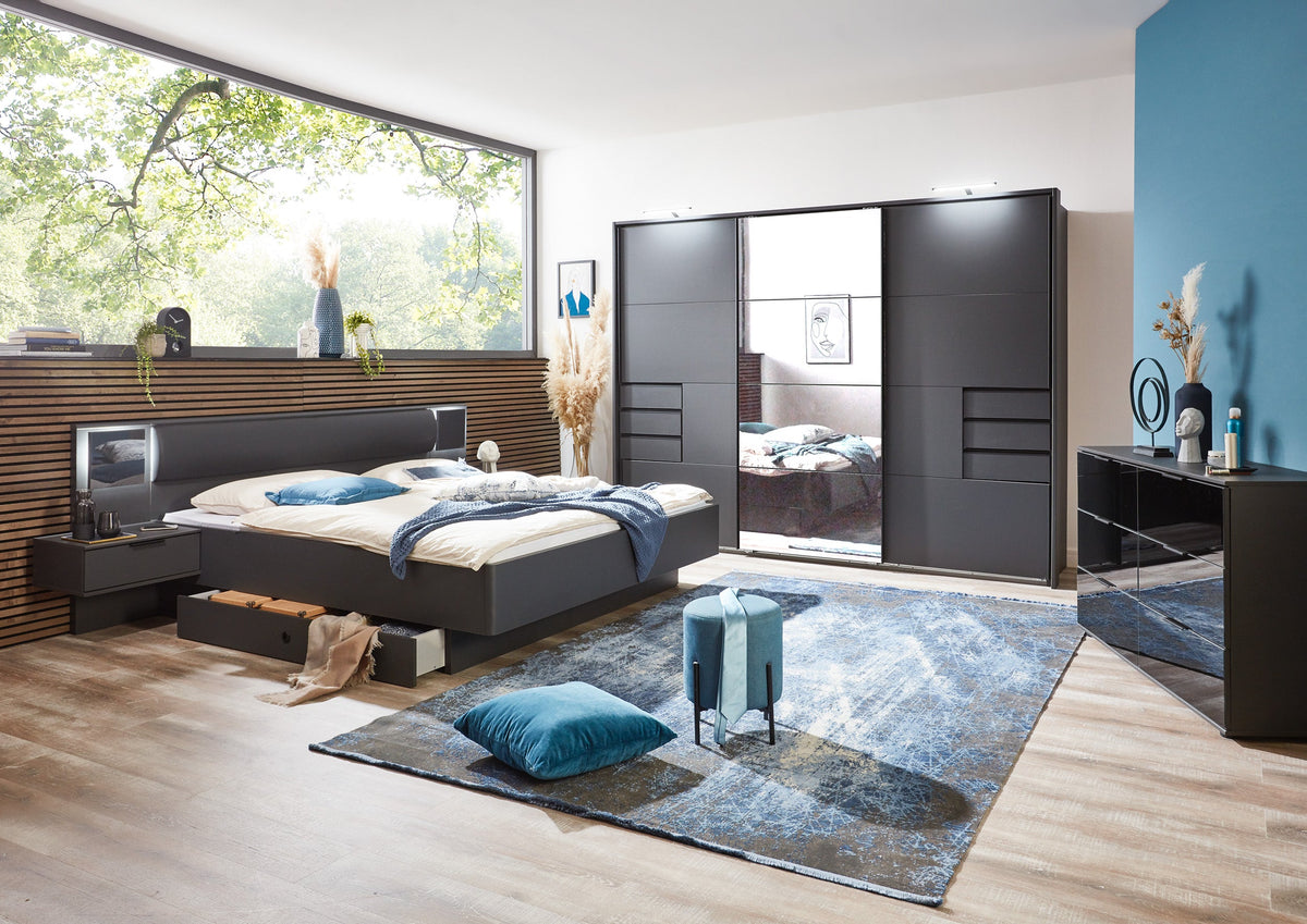 Wimex - Slaapkamer (4-delig set) Barcelona - K69 - Grafiet/Zwart - 160x92x200cm