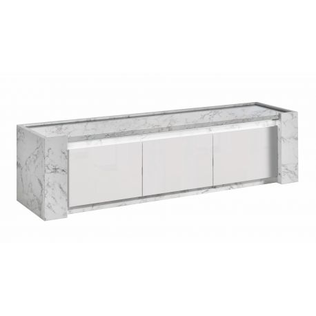 MLM - TV-Meubel Vittoria - Hoogglans - Wit/Marmer look - 195x50x50cm