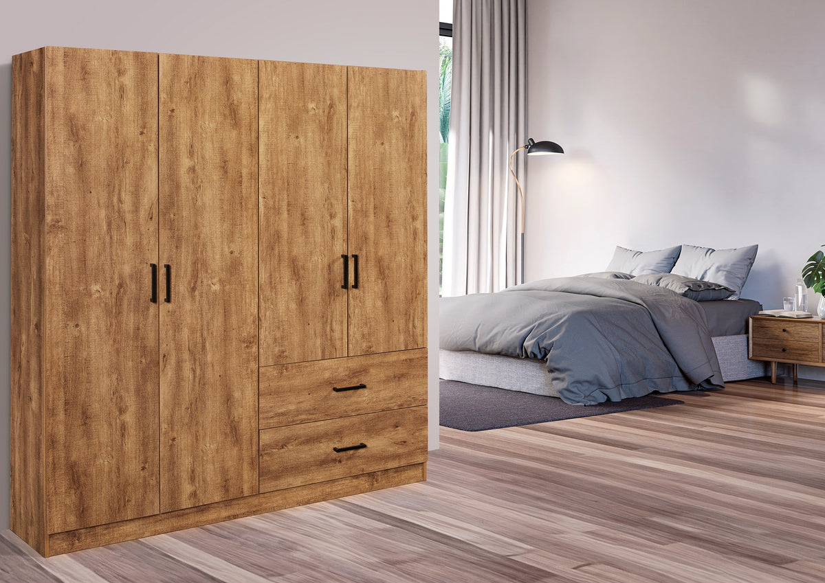 GBO - Bergkast Wilson – 4 deuren - 160x180x40 cm - Denver Oak